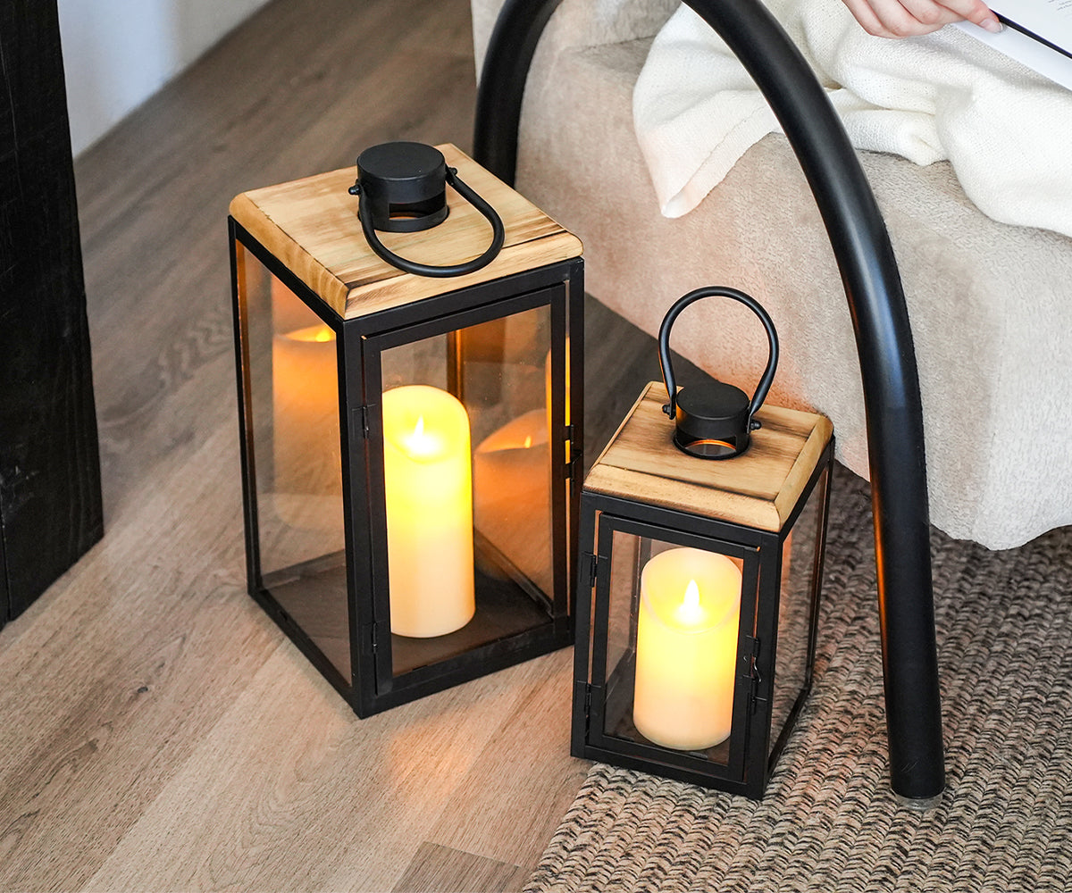 JHY 2-Piece Decorative Candle Lanterns: Farmhouse Meets Modern Style-3