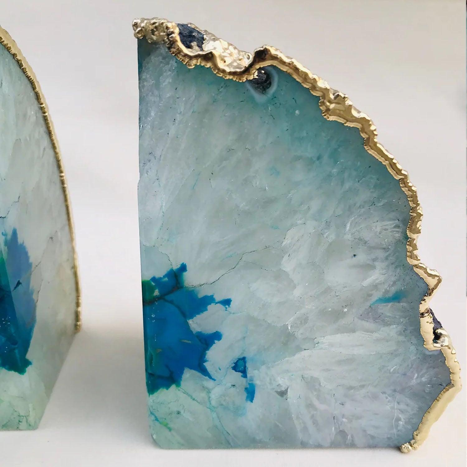 Aqua Plated Agate Bookends - PRHOMZ