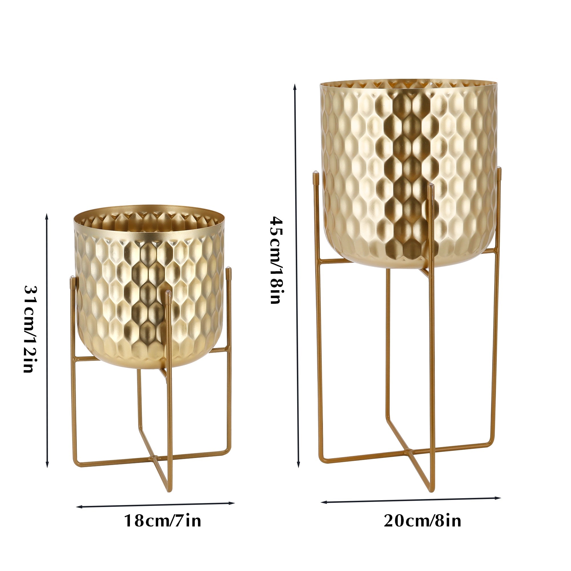 12"&18"H Golden Honeycomb Embossed Flowerpots(Set of 2)-4