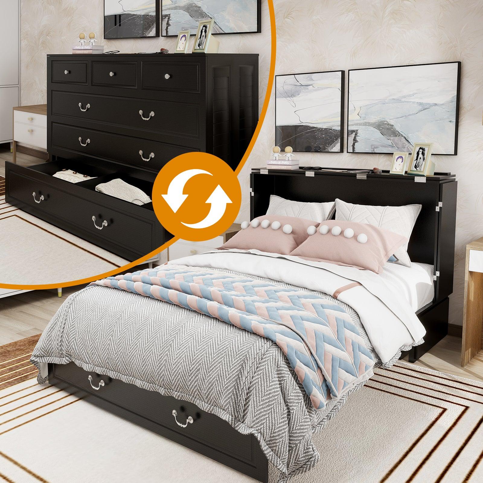 Queen Murphy Bed Cabinet with Storage & USB Ports - PRHOMZ