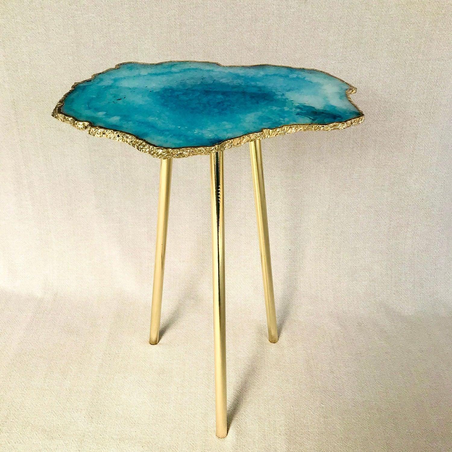 Small Blue Agate/Single Piece/Crystal/Gemstone/Quartz Organic Edge Side/Drink/Table - PRHOMZ