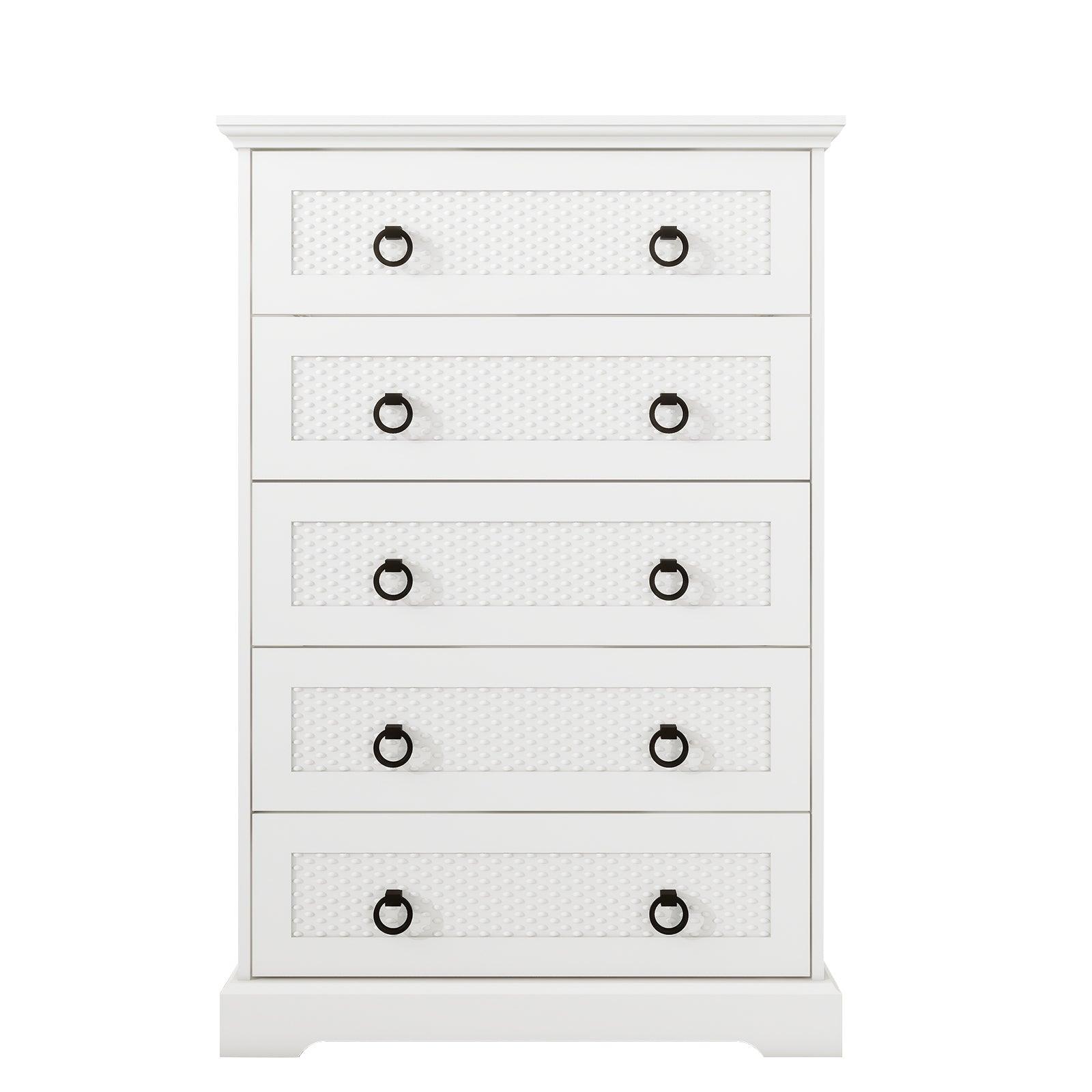 Modern 5-Drawer Dresser – 31.5" Wide Farmhouse Chest for Bedroom, Living Room, Entryway – White Tall Storage Cabinet - PRHOMZ