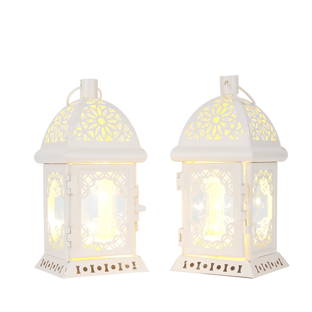 8'' High Metal Vintage Hanging Battery Operated Decorative Lantern with LED Fairy Lights (Set of 2 )-1