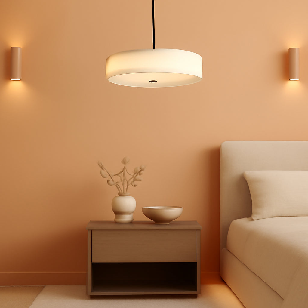 20 Inch Black Drum Pendant Light With Fabric Shade Three Light Matte Finish For Living Room