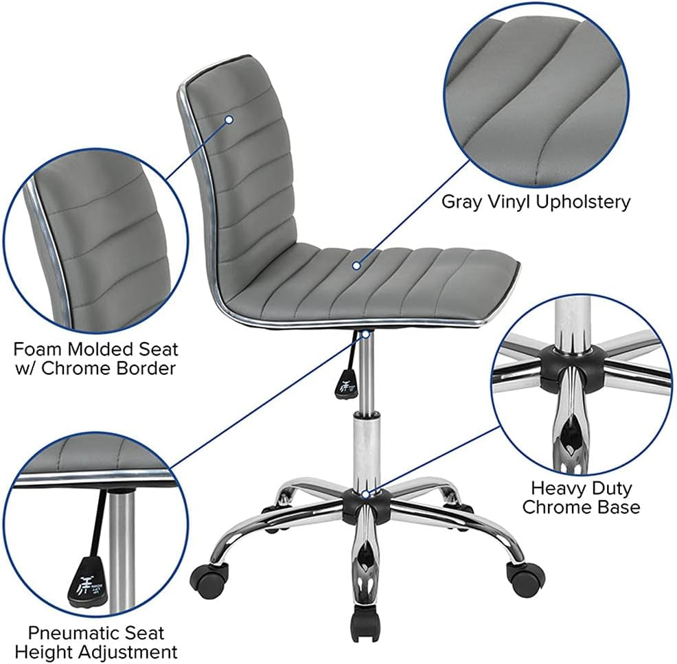 Alan Low Back Light Gray Ribbed Swivel Office Chair