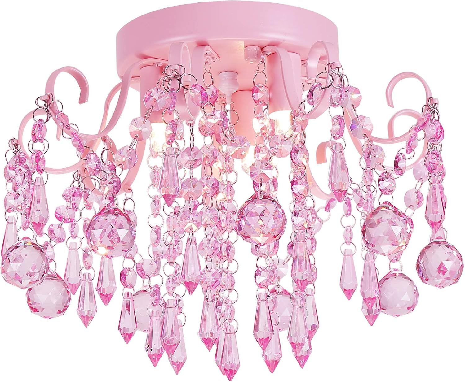 Pink Crystal Mini Chandelier 3 Light Semi Flush Mount