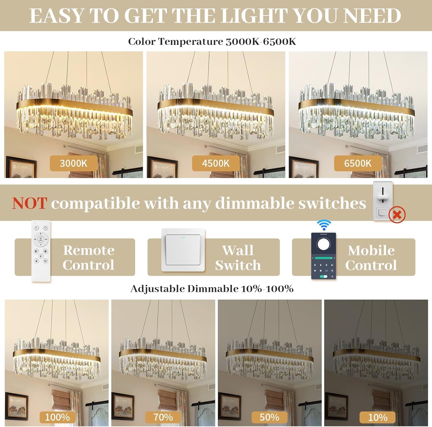 39.3 Inch Gold Crystal Chandelier Elegant Contemporary-4