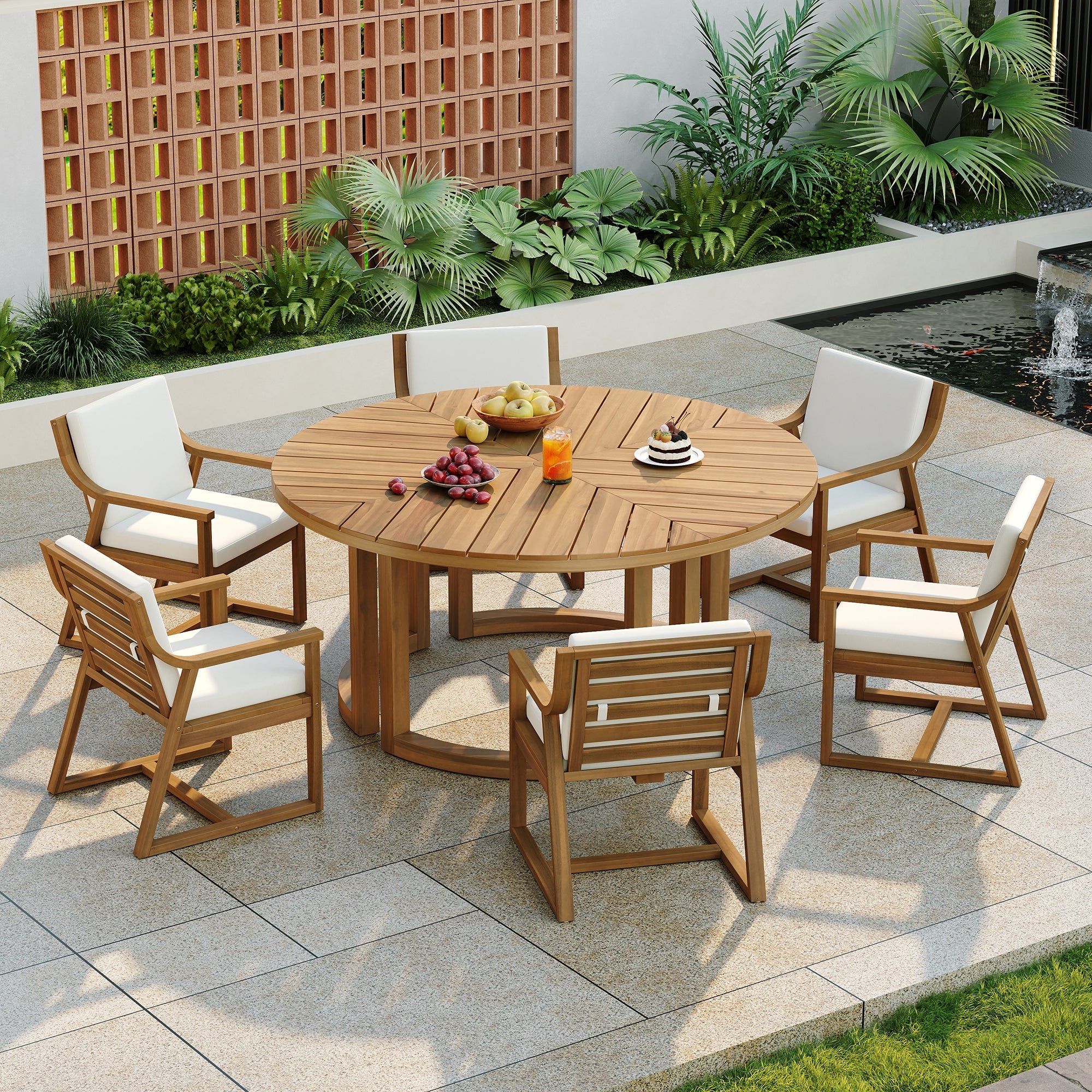 TREXM Patio Dining Table Set for 6 with Umbrella Hole