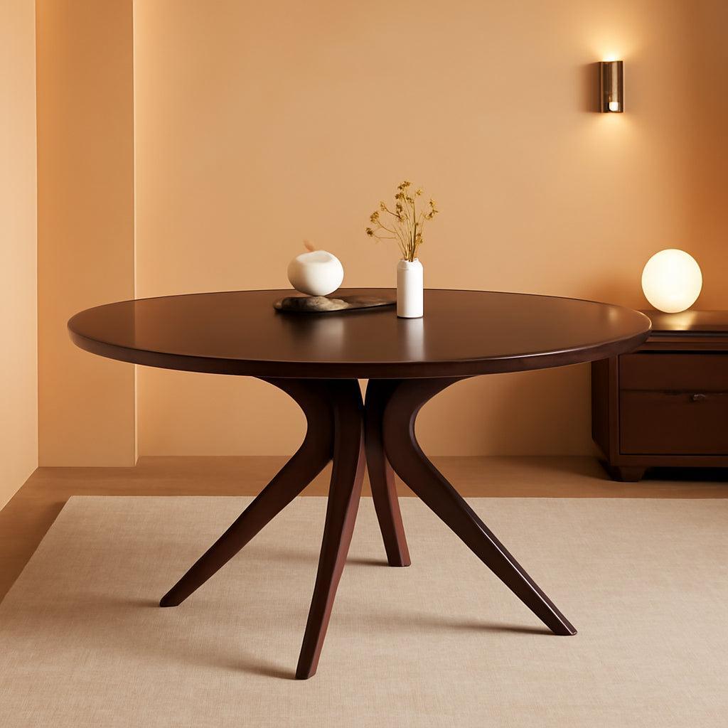 Walnut 47.2-Inch Round Dining Table With X Pedestal Solid Wood