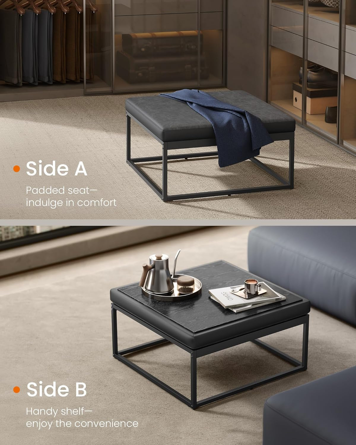 Ink Black Modular Ottoman Coffee Table Reversible Top