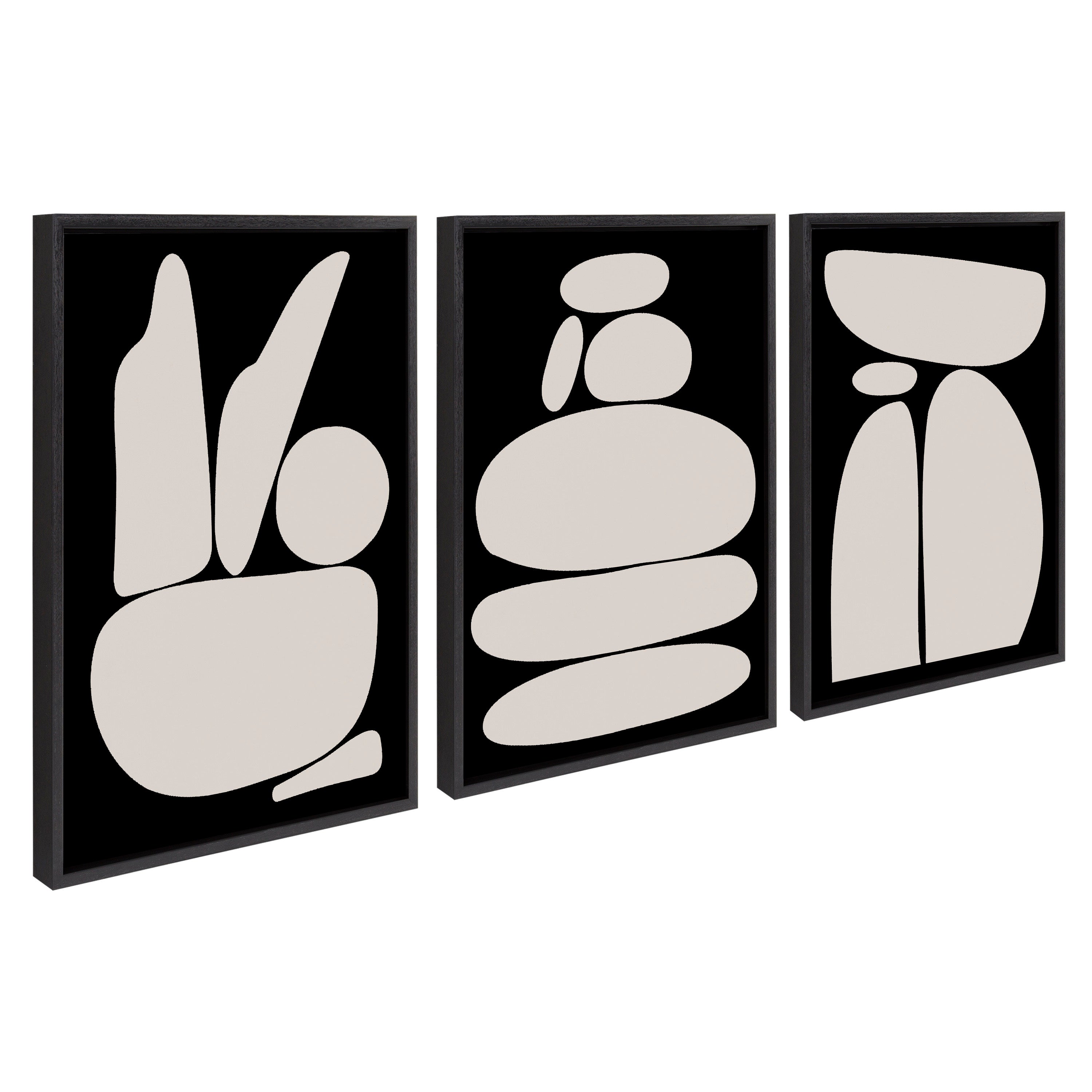 Sylvie Zen Rock Garden Black and Tan Framed Canvas Set by The Creative Bunch Studio