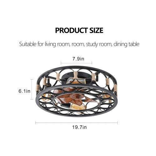 Cage Ceiling Fan With Light Remote Control, Low-profile Built-in Farmhouse Modern Ceiling Fan, 6 Speed Reversible Blades, Including 5 LED Bulbs Unavailable Platforms- Temu - PRHOMZ