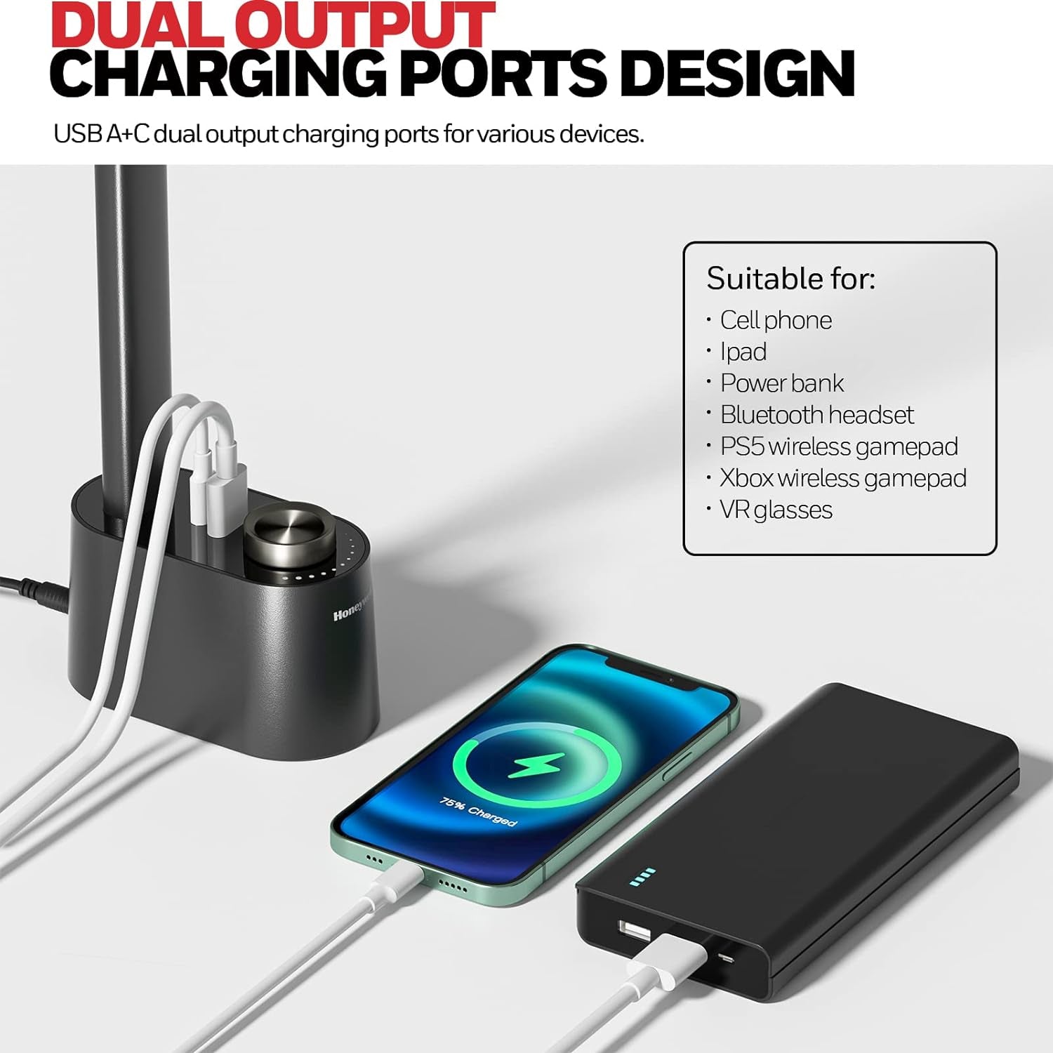 LED Desk Lamp H01 Pro Sunturalux Foldable With USB Ports Black