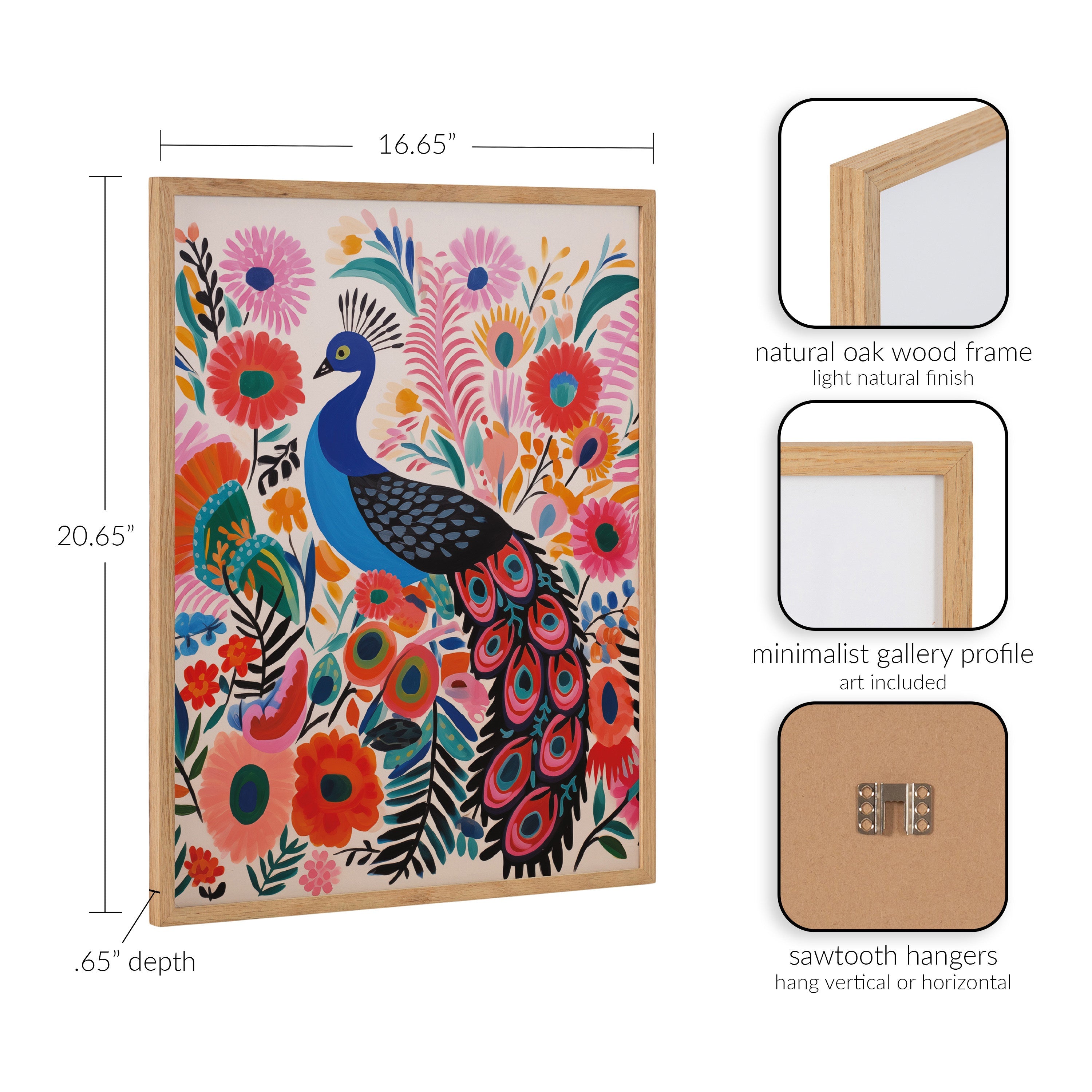 Gallery Bright Colorful Boho Peacock and Botanicals Print by The Creative Bunch Studio