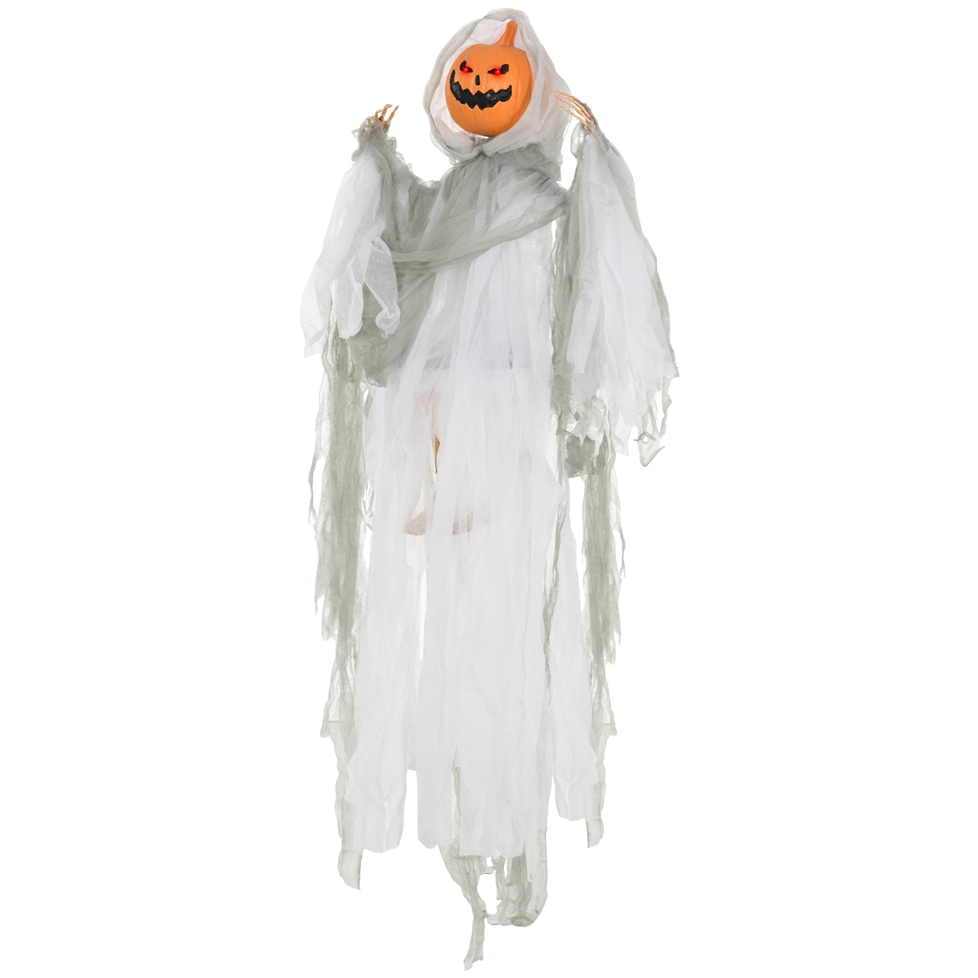Outdoor Halloween Hanging Pumpkin Ghost with Light-Up Eyes and Sound