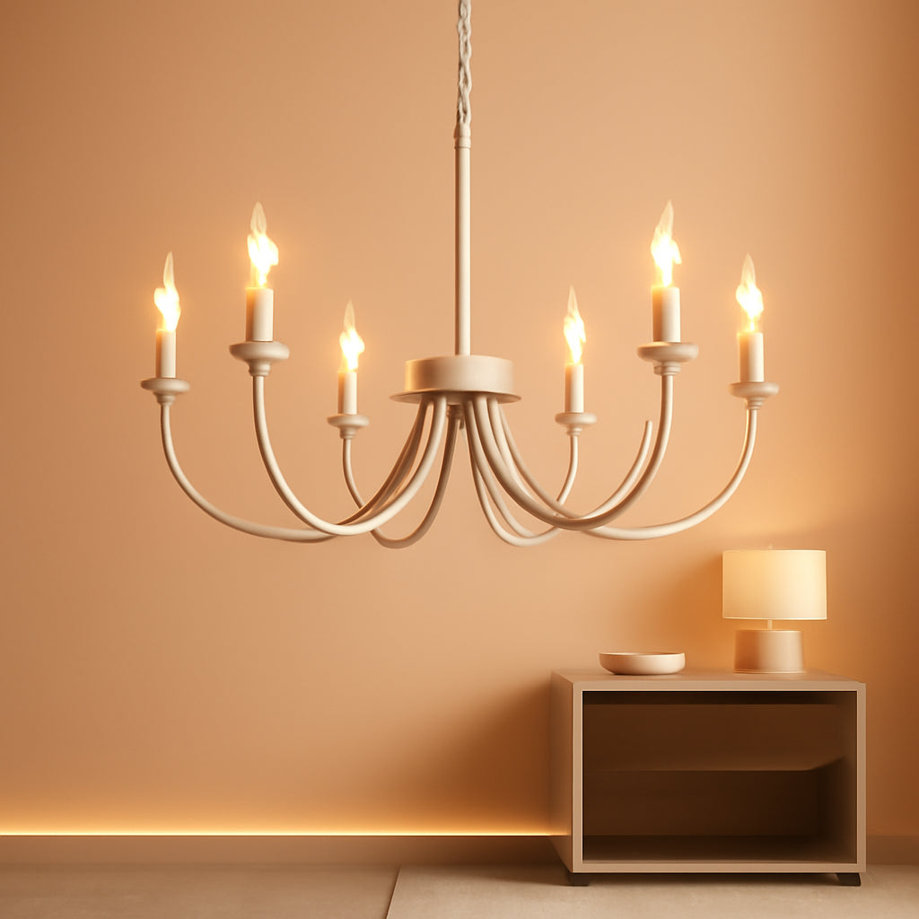 Six Light Antique White Farmhouse Chandelier Dining-0