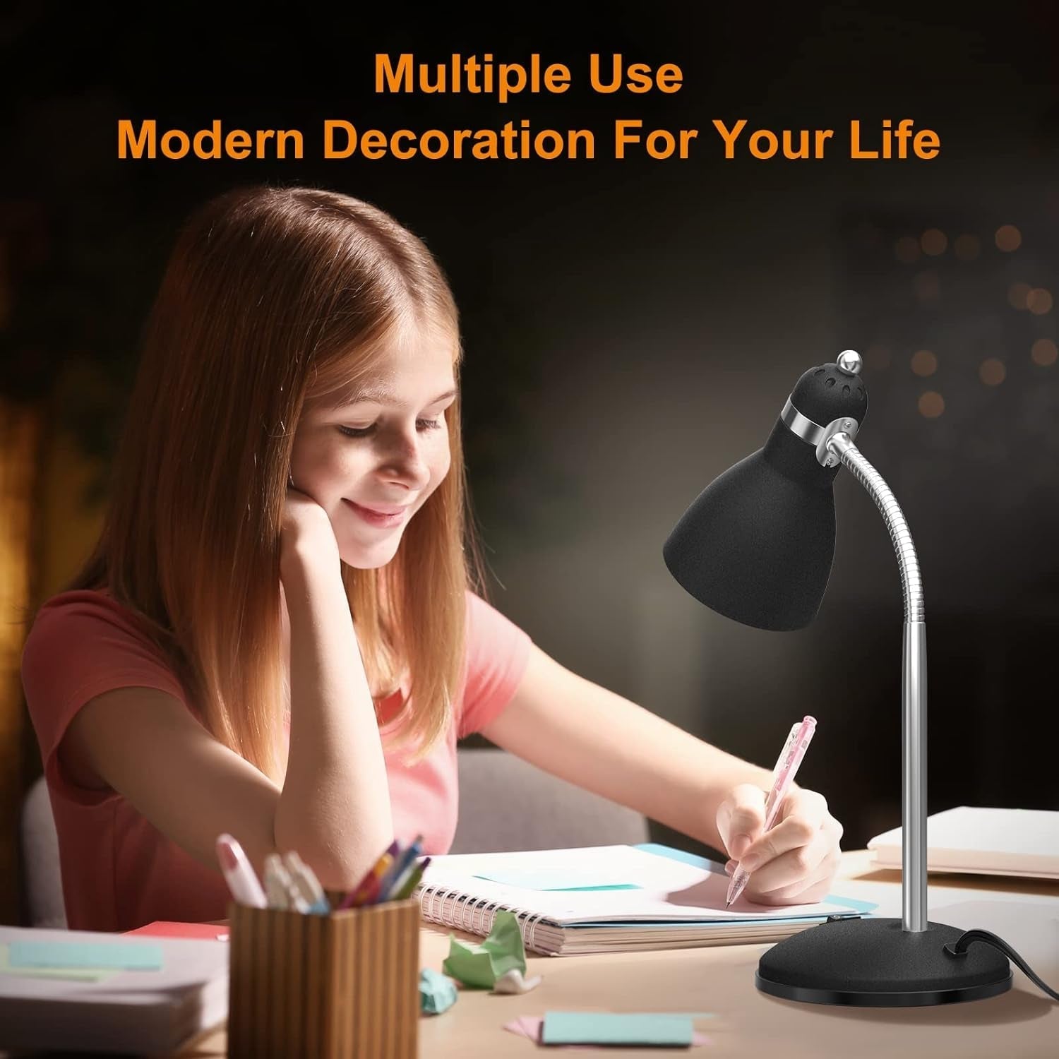 Matte Black Desk Lamp With Flexible Goose Neck Light