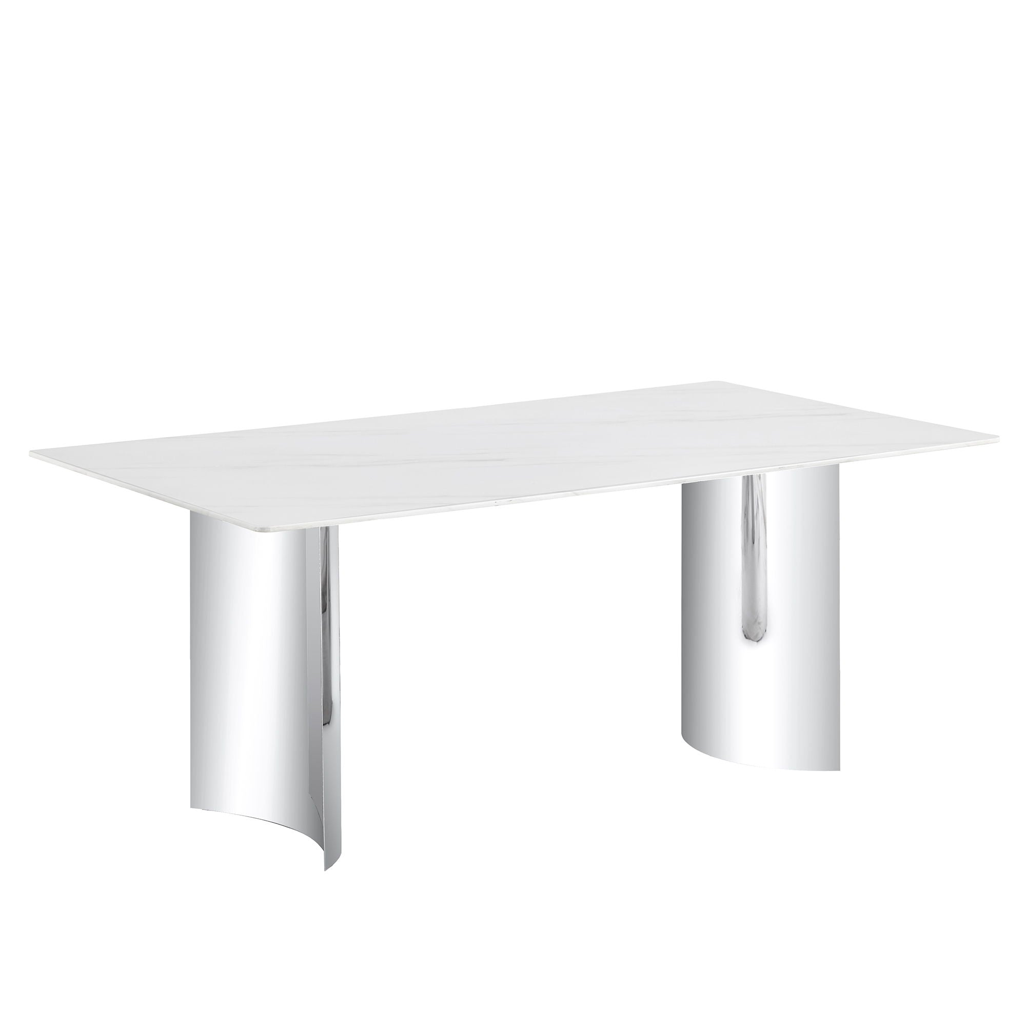 Modern Minimalist Dining Table with Imitation Marble Glass Top and Metal Legs