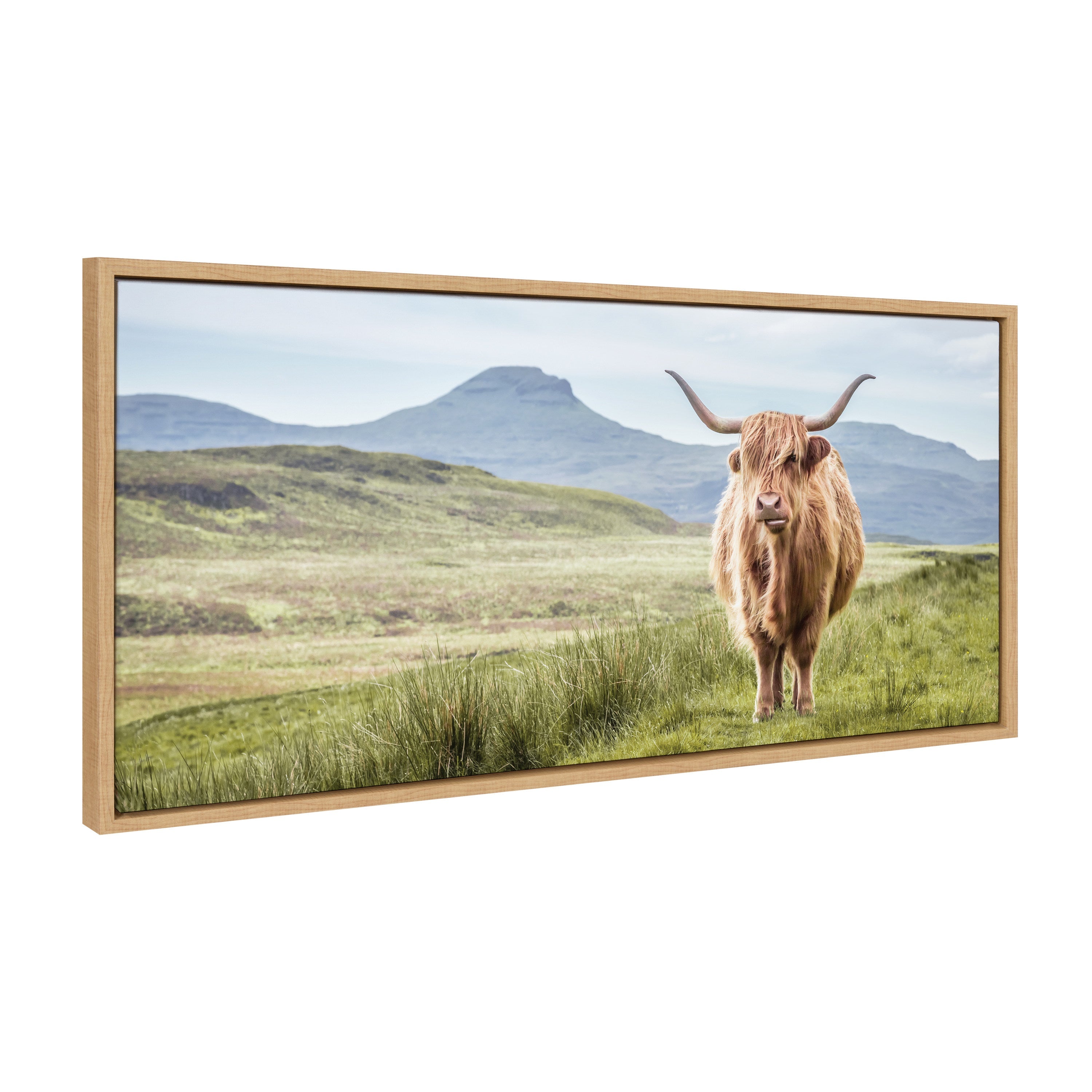 Sylvie Highland Cow Mountain Landscape Framed Canvas by The Creative Bunch Studio