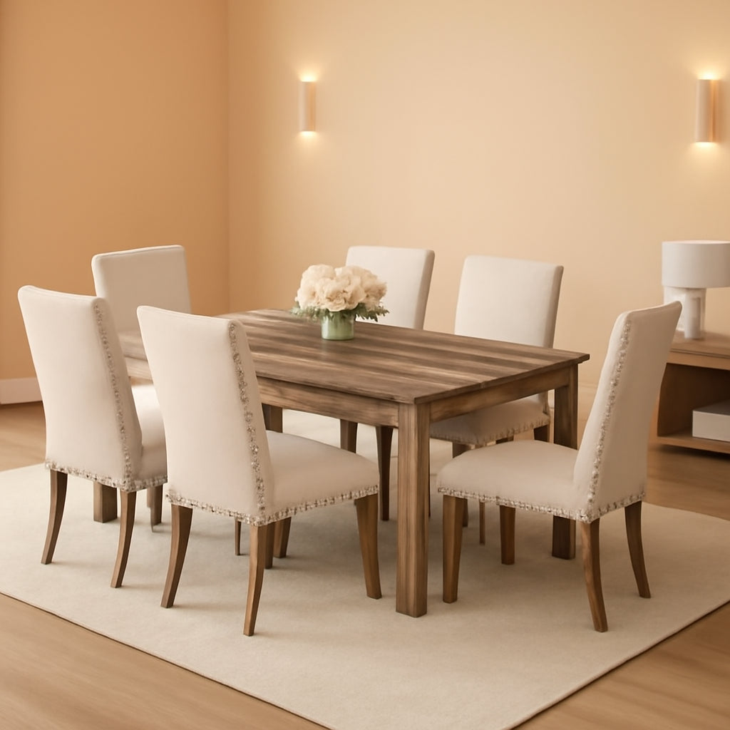 Rustic Dining Table Set Six NailheadAccents Chairs