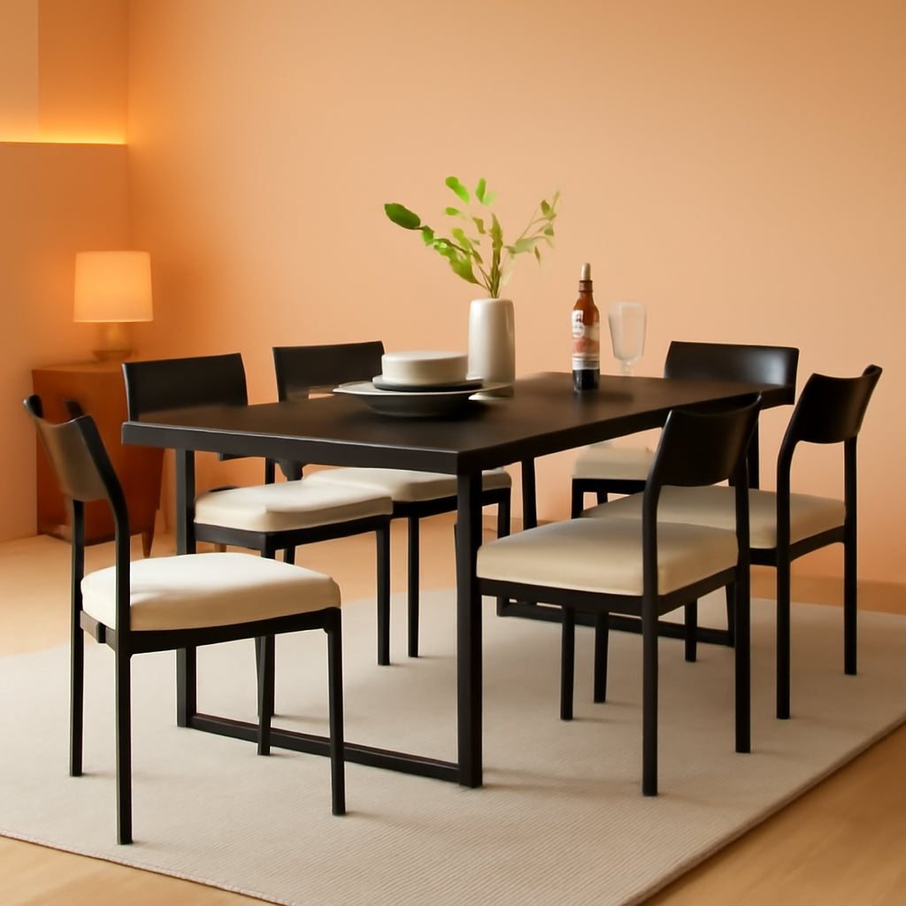 Six Seat Contemporary Dining Set Black Upholstered