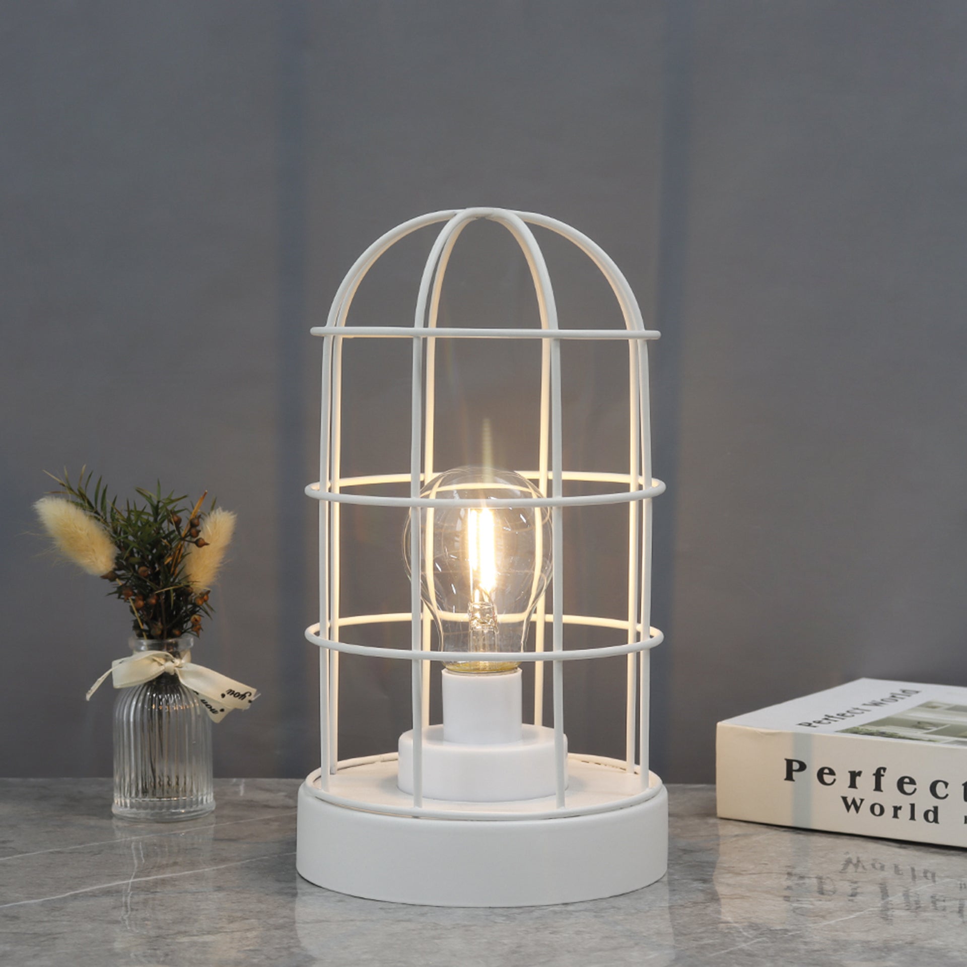 9.5"H Decorative Table Lamp Metal Cage Cordless Lamps-0