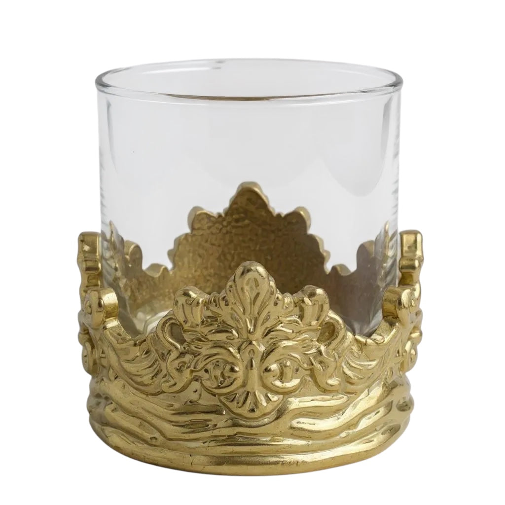 Set of 4 - Intricate Baroque-style Crown Detail Whisky Glasses | Juice Glasses | Statement Barware | Gold, Silver or Antique Finish-1