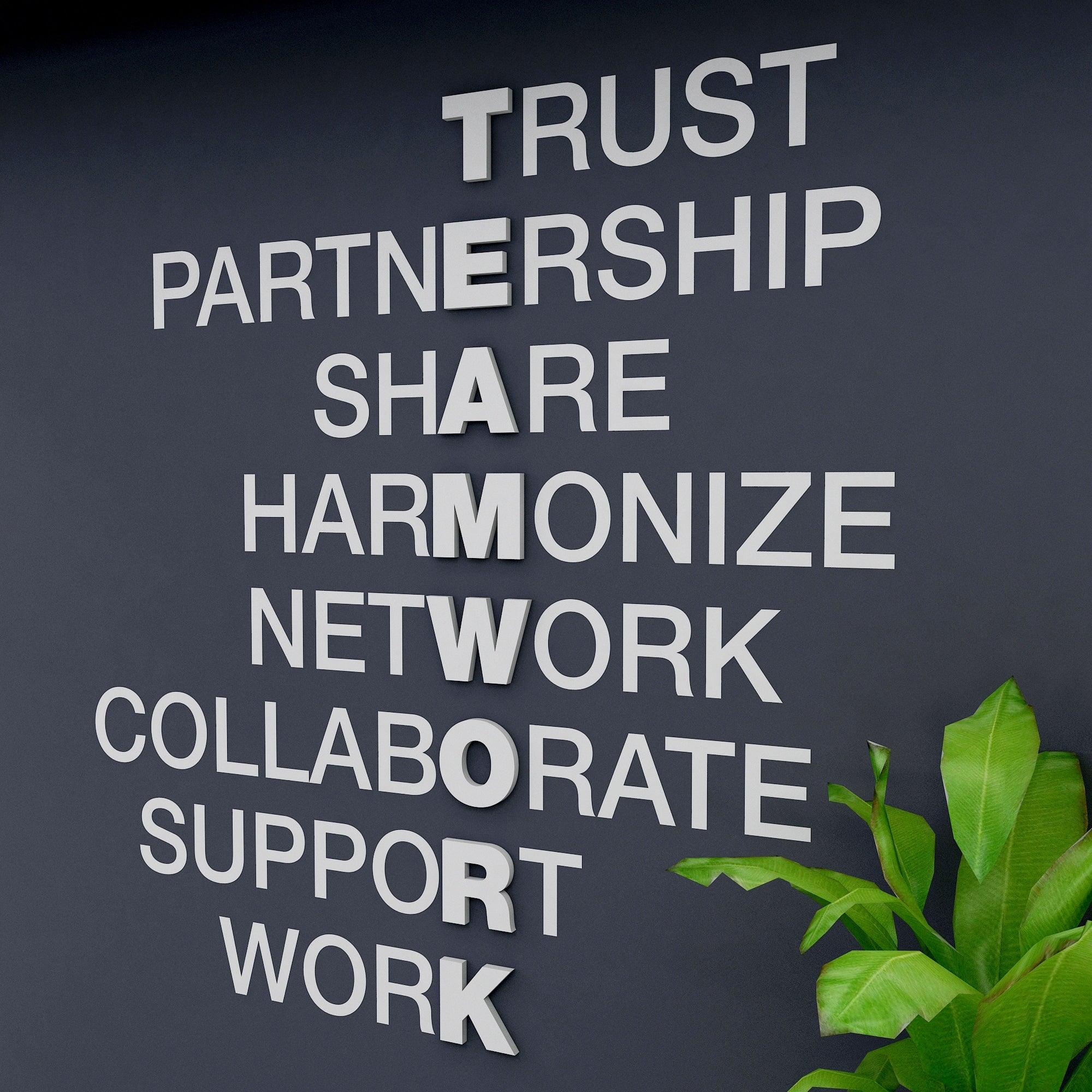 Teamwork Cross Words 3D Wall Sign - PRHOMZ