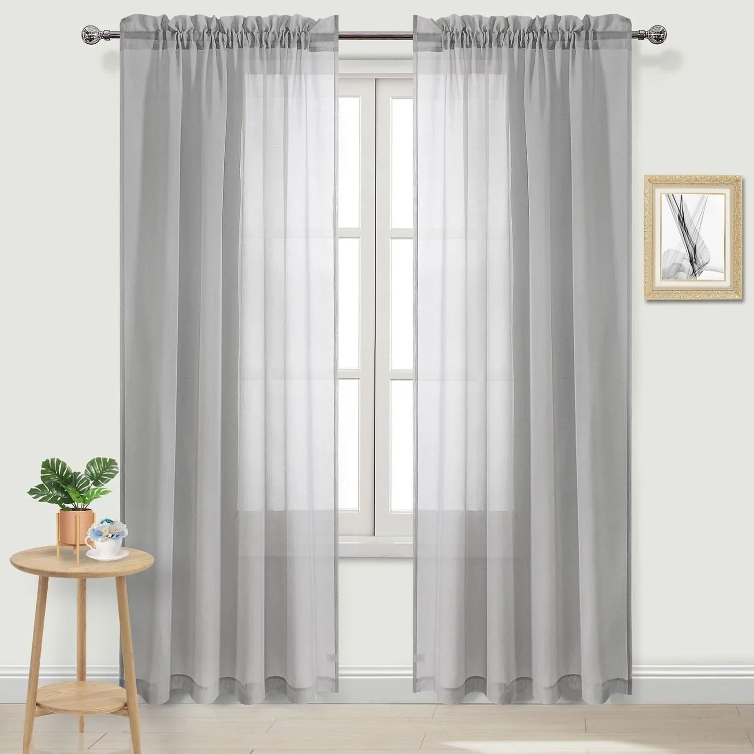 DWCN Rod Pocket Sheer Curtains, Set of 2 Panels-6