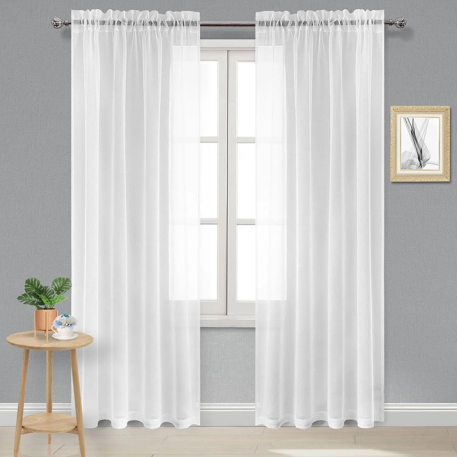 DWCN Rod Pocket Sheer Curtains, Set of 2 Panels-0