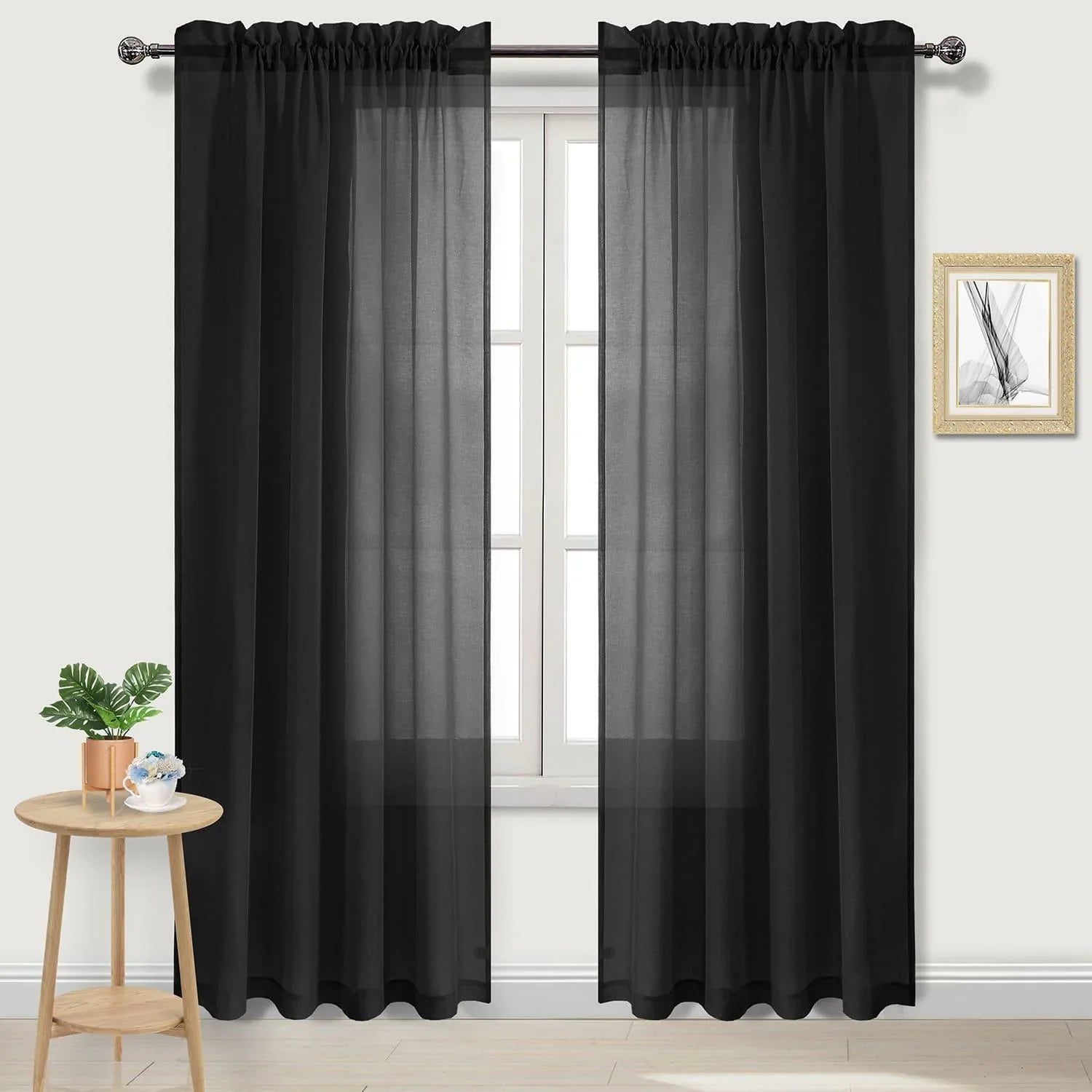 DWCN Rod Pocket Sheer Curtains, Set of 2 Panels-5