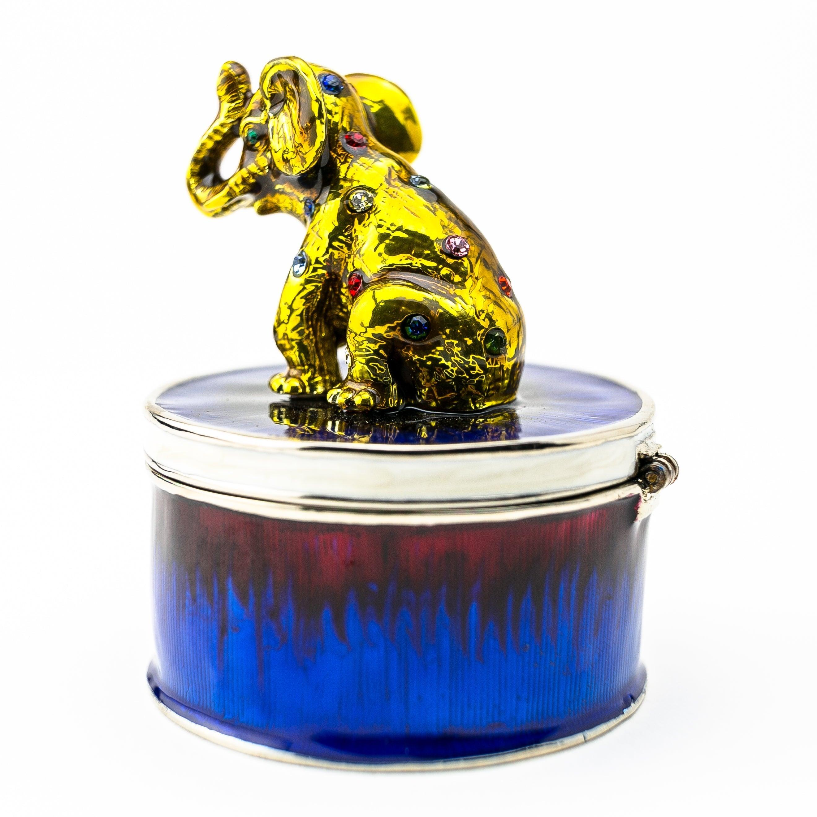 Gold Elephant on Blue Trinket Box - PRHOMZ