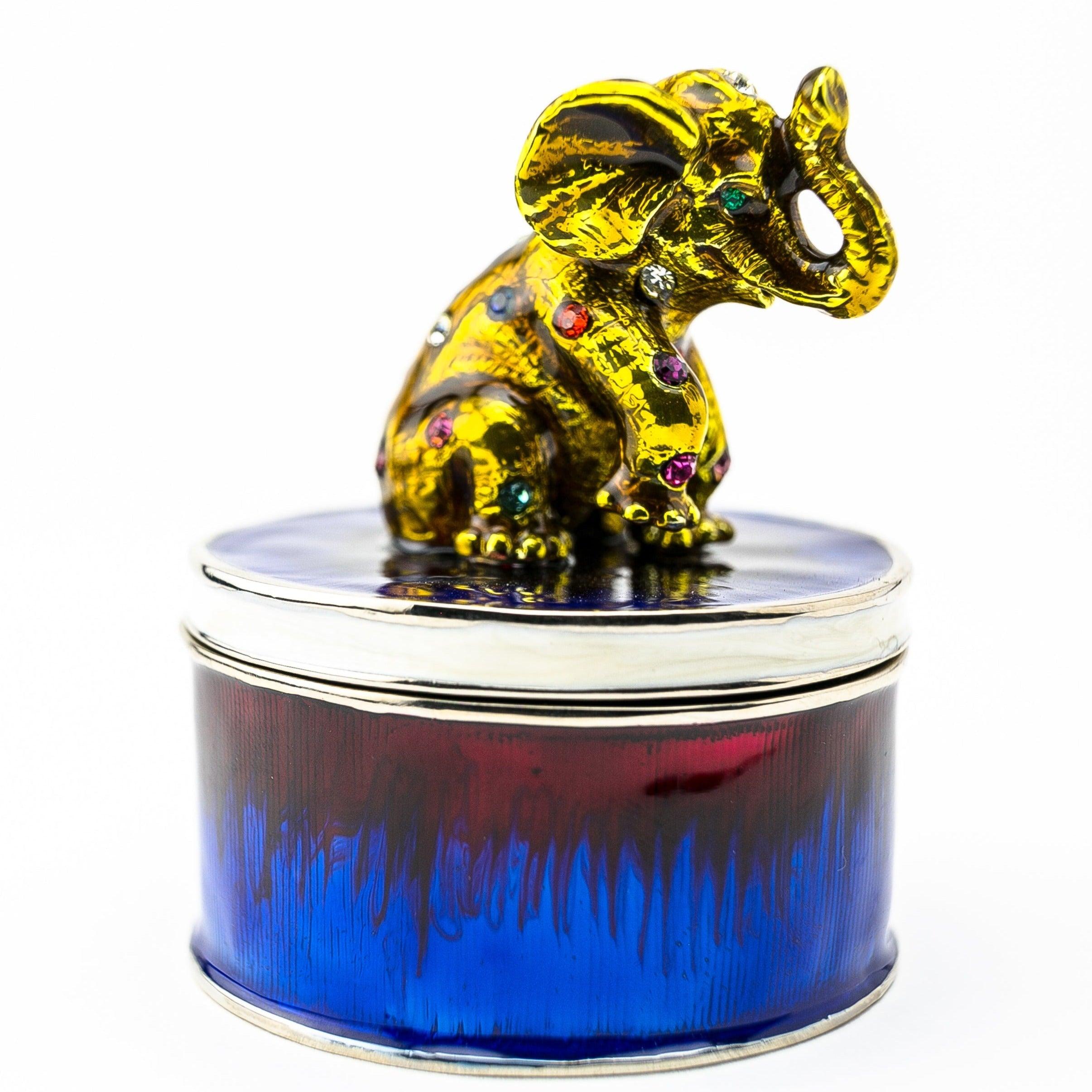 Gold Elephant on Blue Trinket Box - PRHOMZ