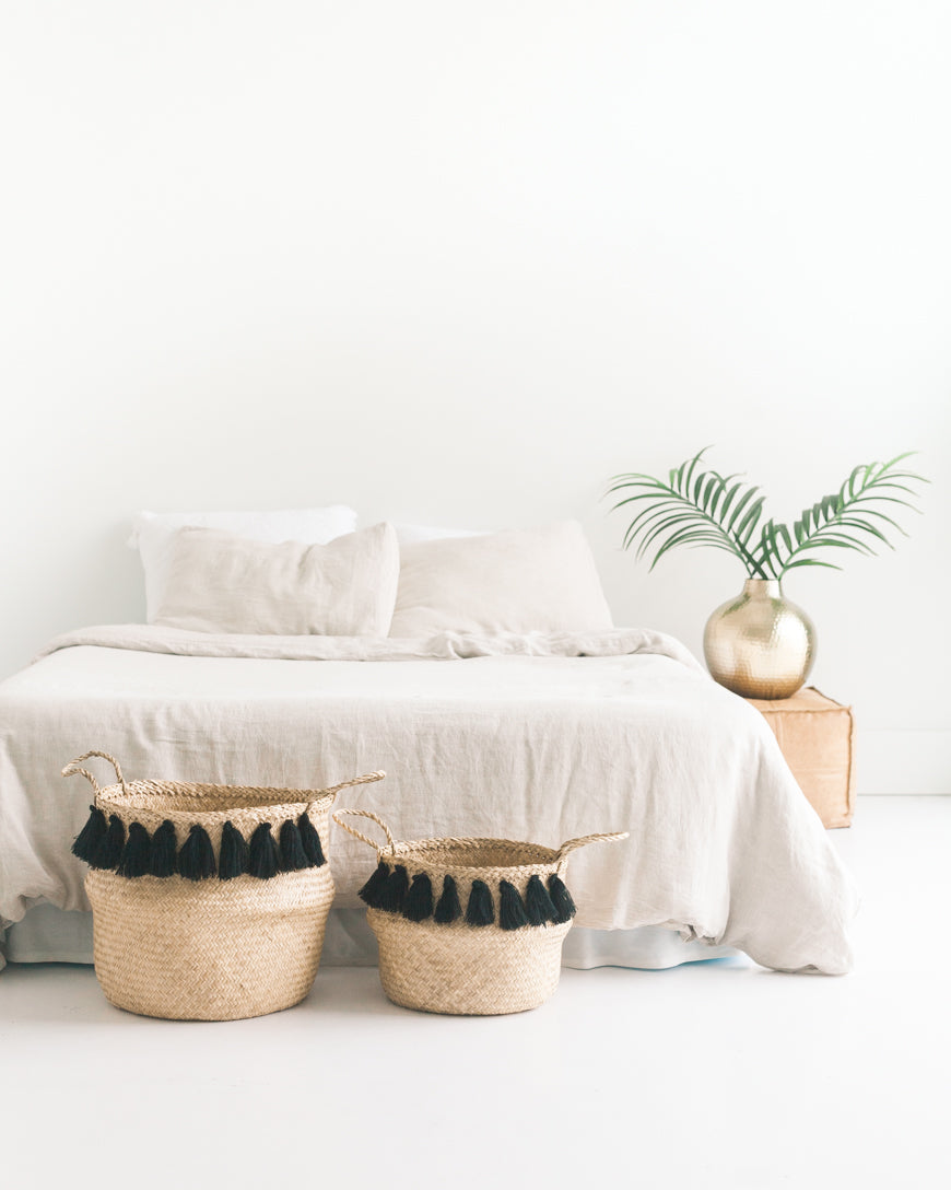 Black Tasseled Belly Baskets-1