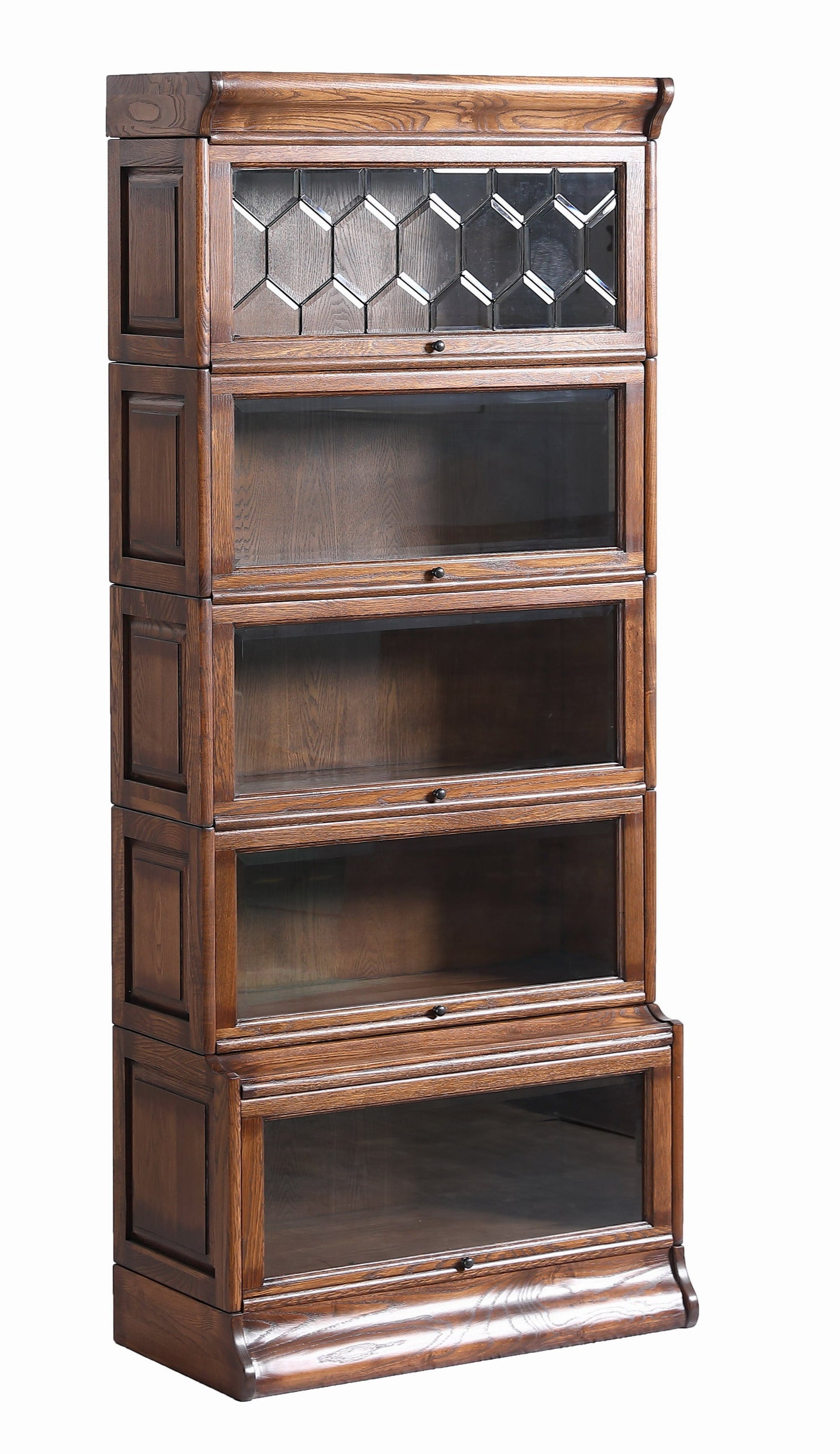 Mission Style Oak Barrister Bookcase 5 Stack-Leaded Glass in 2 Colors