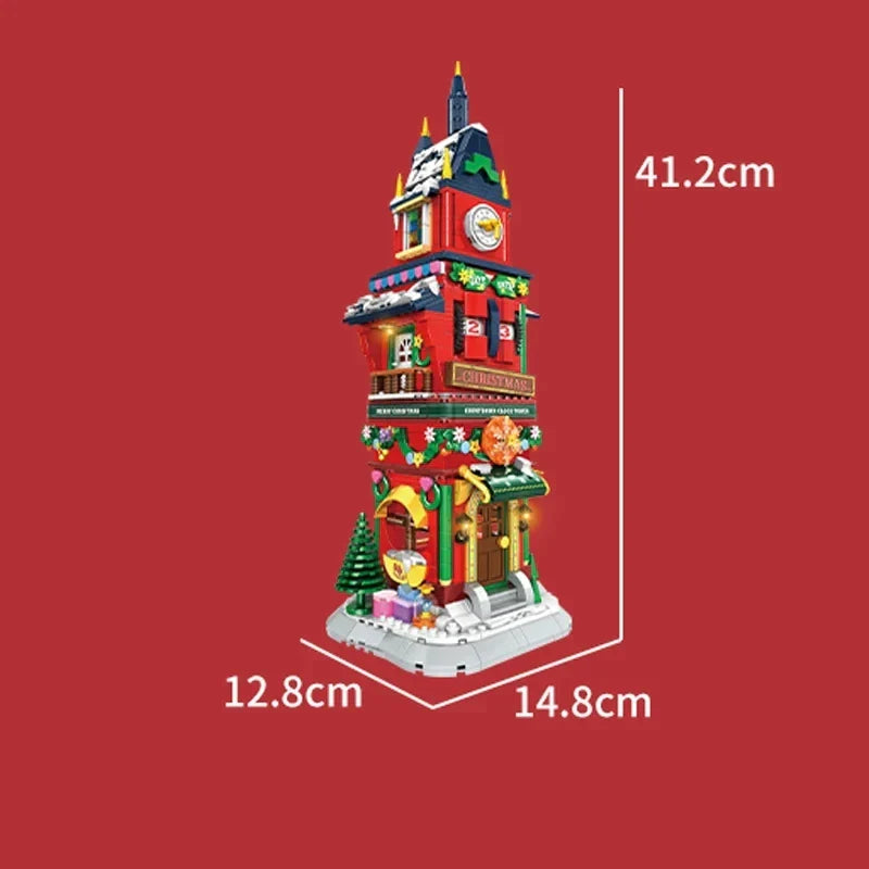 2023 City Creativity Winter Village Countdown Tower Model Building Blocks-3
