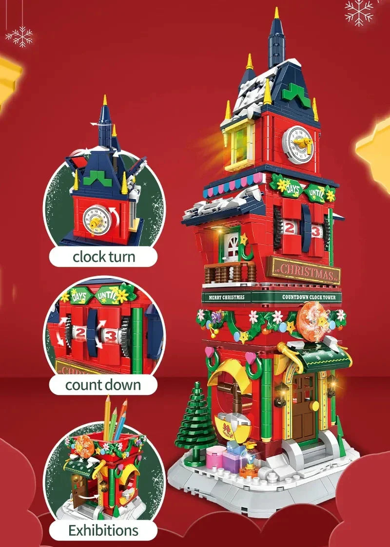 2023 City Creativity Winter Village Countdown Tower Model Building Blocks-2