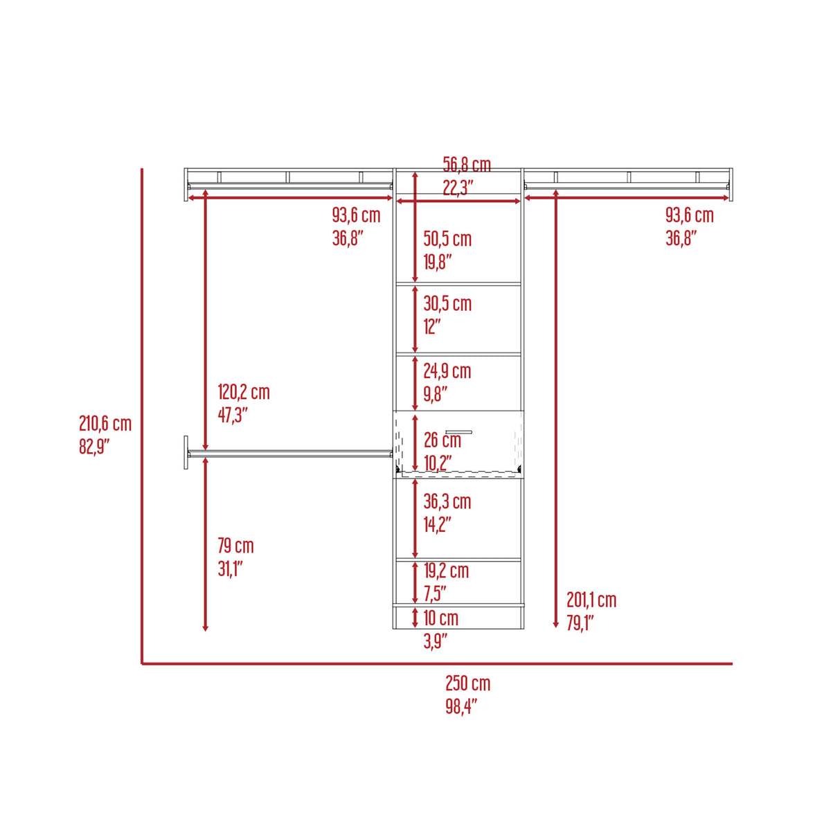 Calveston 1-Drawer 4-Shelf Closet System - Dark Walnut