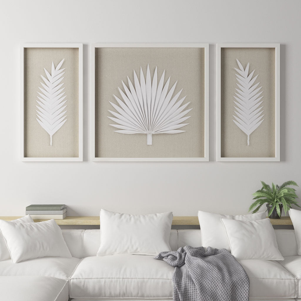 Framed Rice Paper Palm Leaves 3-Piece Shadowbox Wall Decor Set