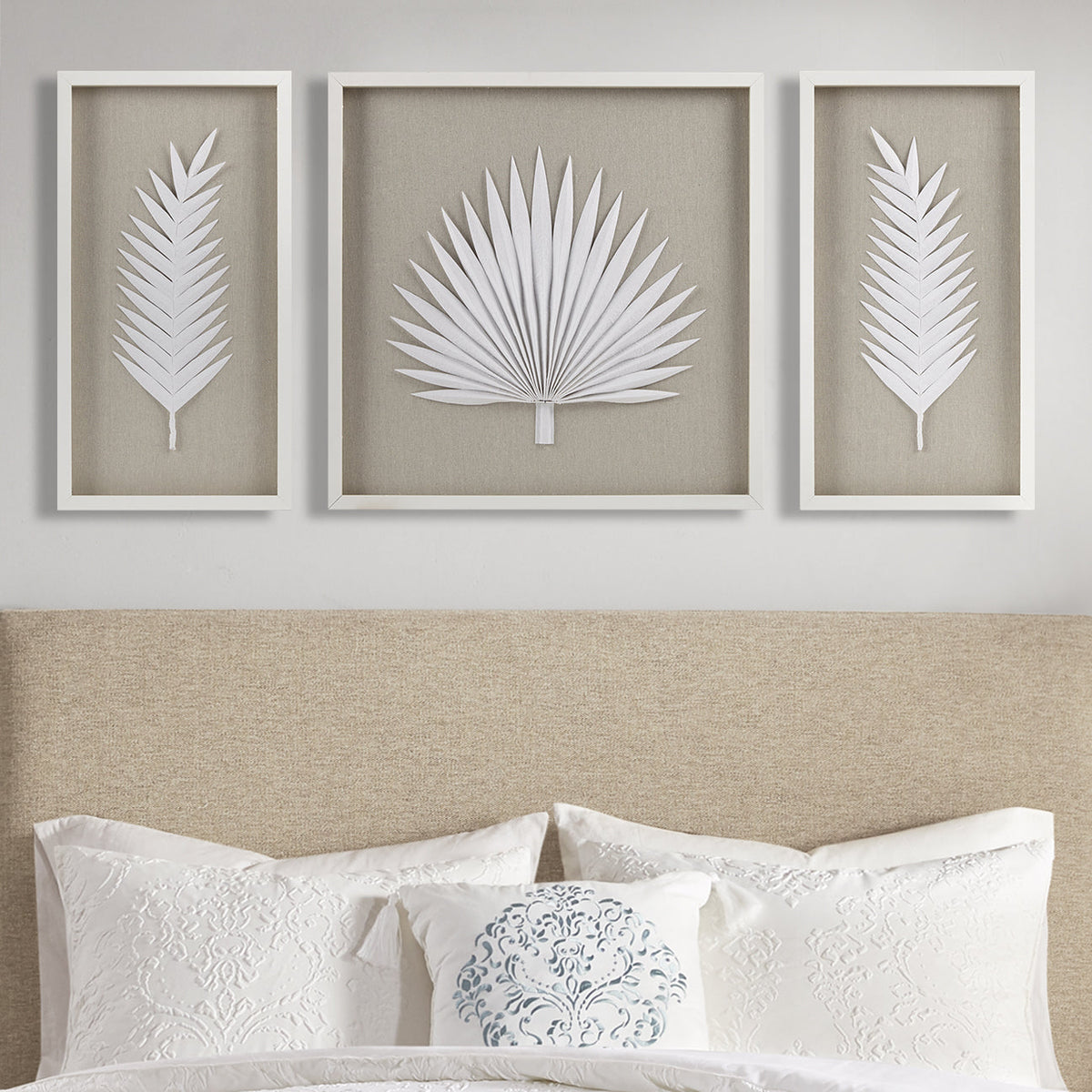 Framed Rice Paper Palm Leaves 3-Piece Shadowbox Wall Decor Set