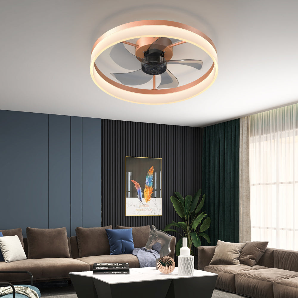 Flush Mount Ceiling Fan with Dimmable LED Light – Slim Embedded Design, Remote Control & Ultra-Quiet 21dB Motor