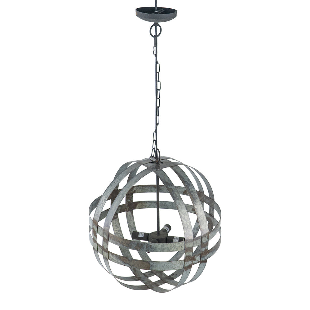 4-Light Galvanized Steel Chandelier | Industrial Antique Silver Spherical Pendant for Kitchen & Dining Room