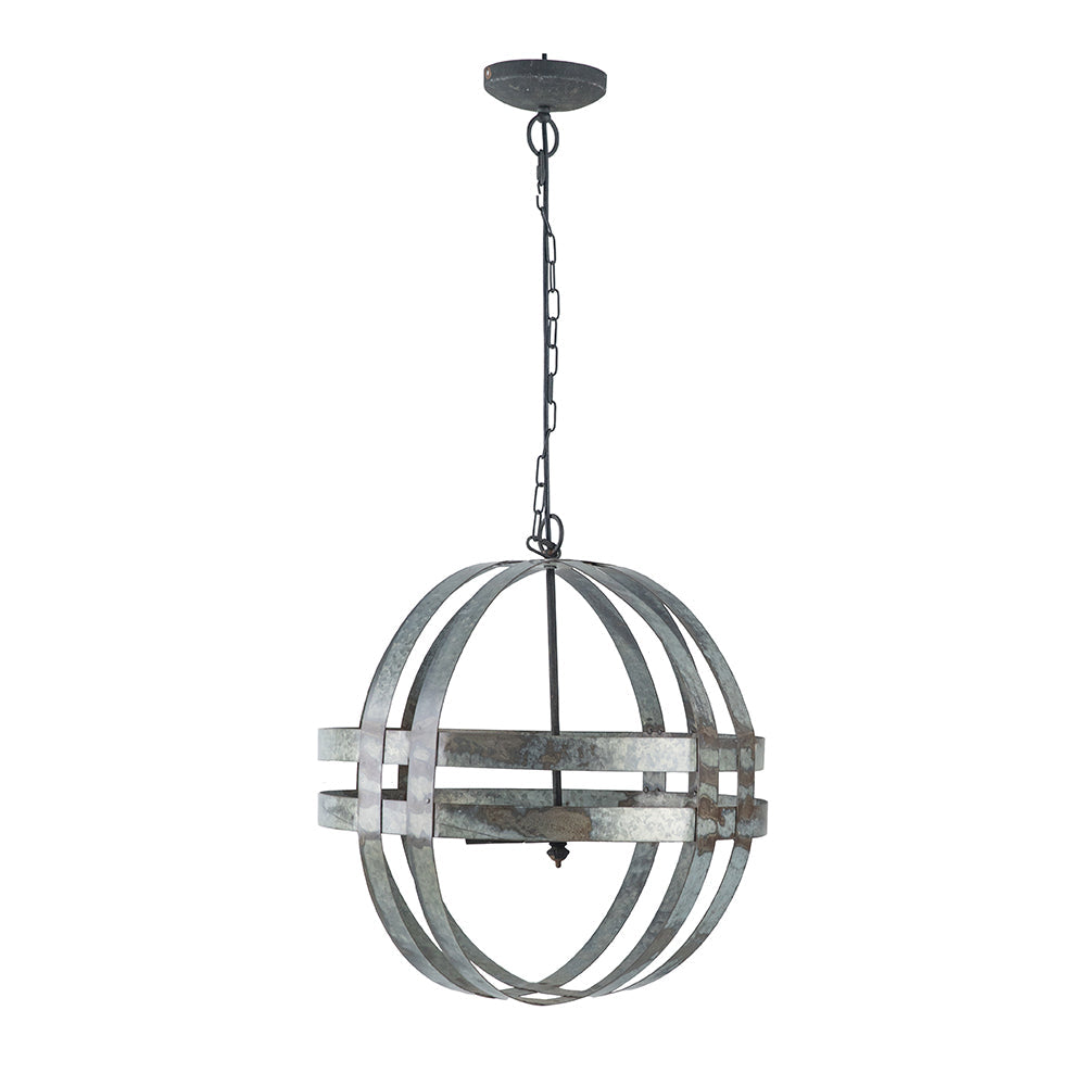 4-Light Galvanized Steel Chandelier | Industrial Antique Silver Spherical Pendant for Kitchen & Dining Room