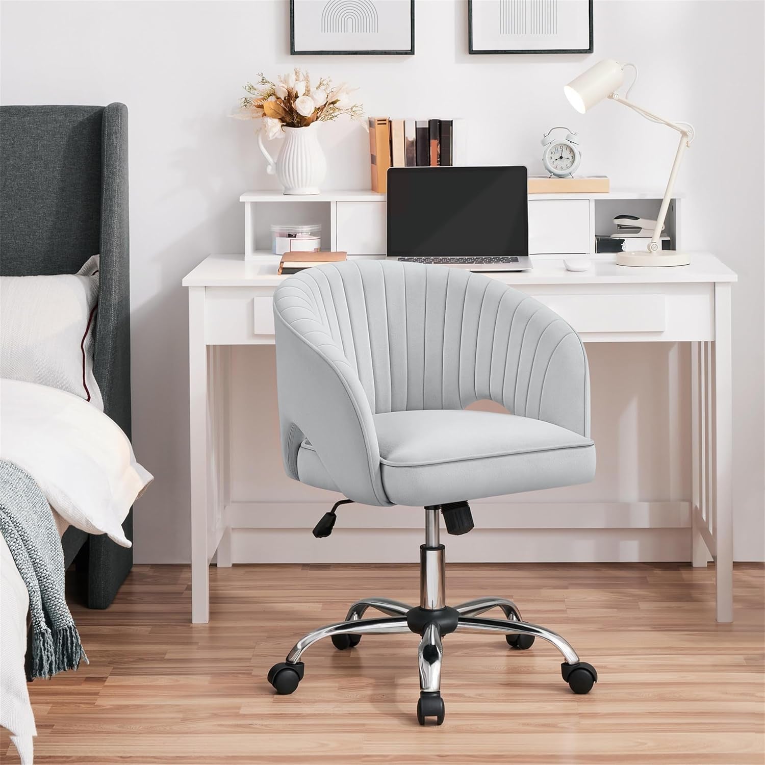 Home Office Chair With Tufted Barrel Back Light Gray