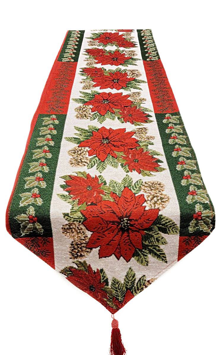 Poinsettia Christmas Table Runner F07M5-8G-2