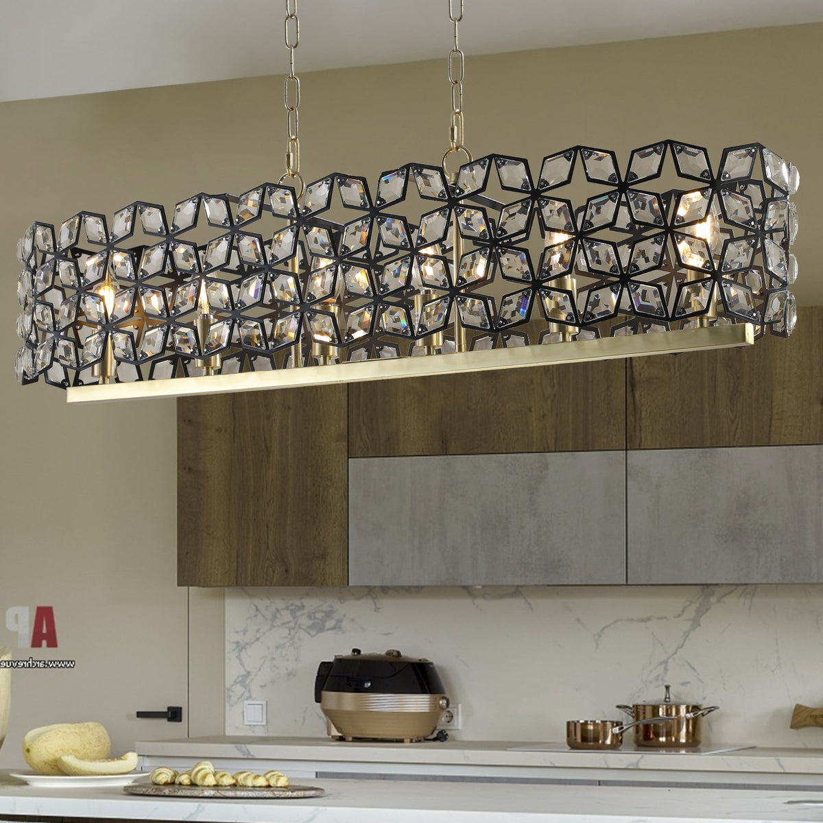 39" Contemporary Crystal and BlackGold Pendant Chandelier
