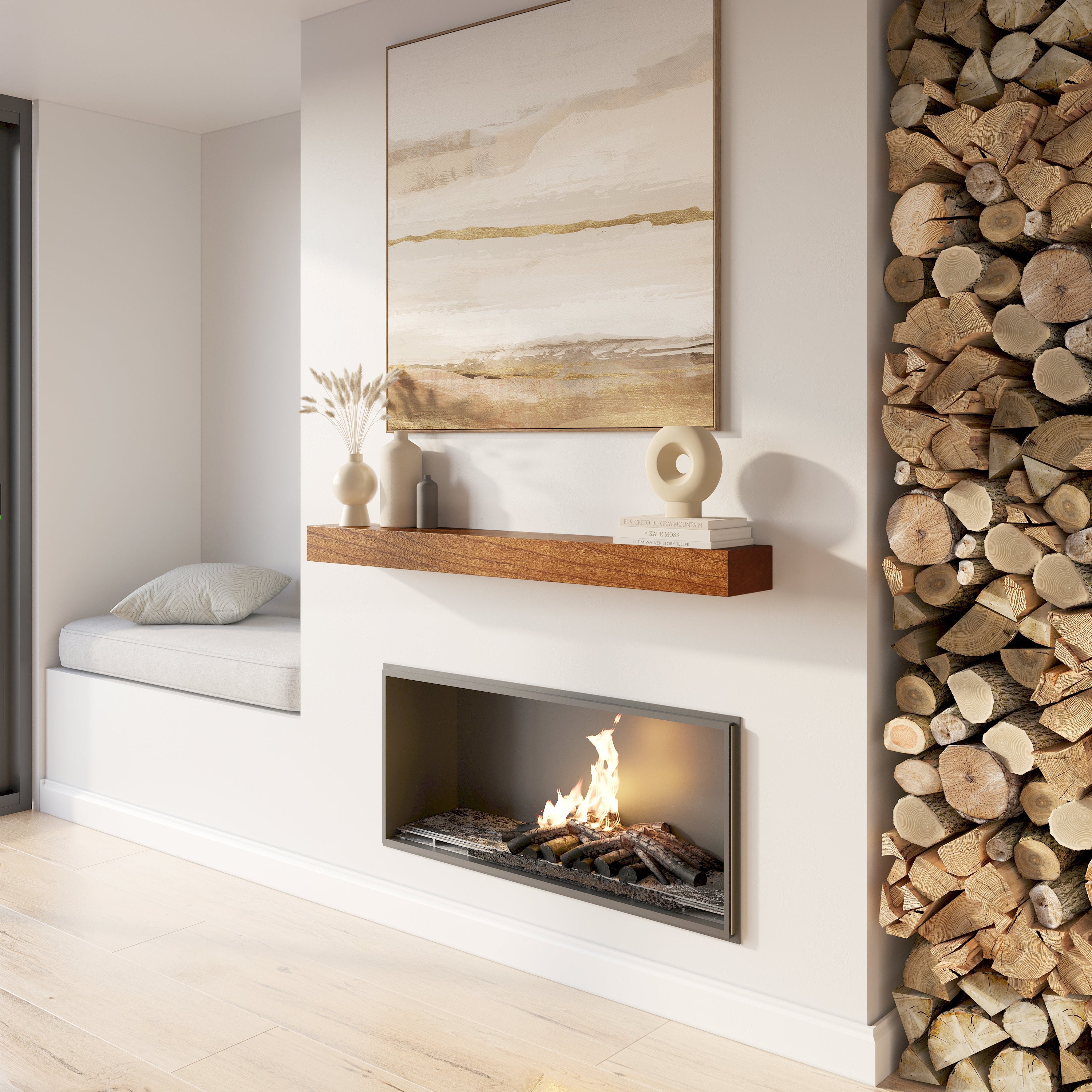 Classic Paulownia Wood Fireplace Mantel Shelf