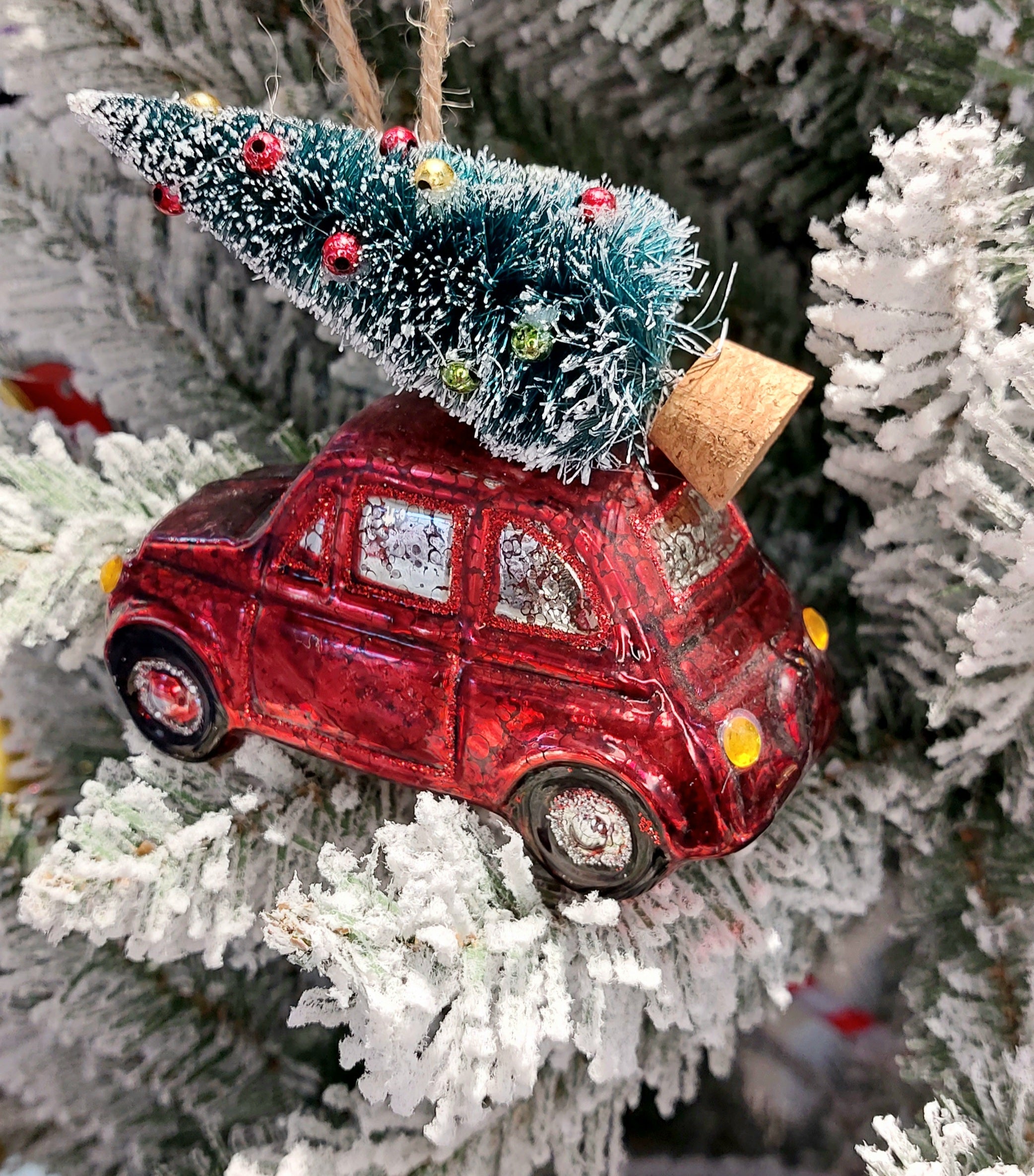 Christmas Glass Ornament - Car with Christmas Tree by Wizardi F07M3-9 HB-SY25266-1