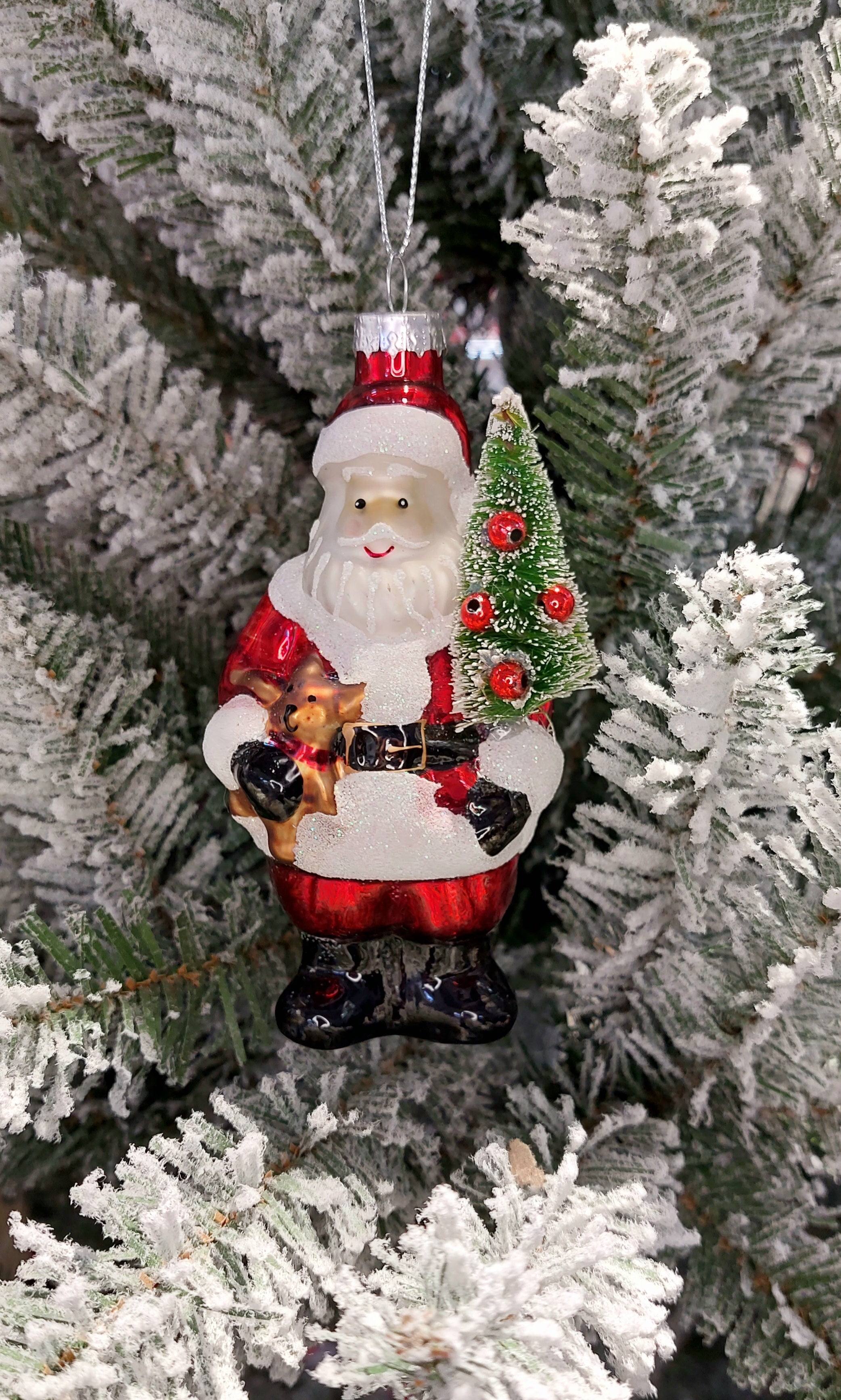 Christmas Glass Ornament - Santa with Christmas Tree by Wizardi F07M3-8 HB-SY25270-0