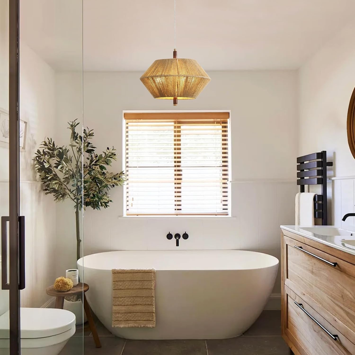 Handwoven Cotton Rope Shade Chandelier Dining Room-4